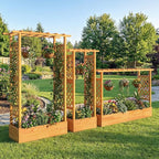 Happygrill 70" Raised Garden Bed with Trellis, 2 Pack Wood Planter Box w/Hanging Roof, 2 Side Trellises, Open-Ended Base for Flower, Climbing Plant, Plant Container for Garden