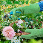 HANDLANDY Leather Gardening Gloves, Thorn Proof Long Gauntlet Heavy Duty Garden Gloves, Elbow Length Rose Pruning Weeding Yard Glove (Medium, Green)