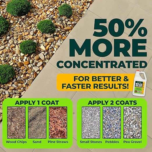 ECO LIVING SOLUTIONS Mulch Glue for Landscaping - Rock & Gravel Binder | Spray Glue for Paver Sealer | Landscape Glue for Mulch & Pebbles | Pet Safe & Plant Safe - 1 Gallon