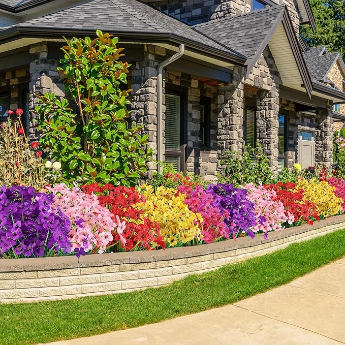 AmyHomie Artificial Flowers for Outdoors UV Resistant - 20 Bundles Fake Plants Outdoor, Faux Silk Flowers No Fade for Planters Garden Porch Window Box Patio Decoration (Mix Color)