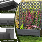 Elevated Raised Garden Bed with Trellis, 21 Gallon Self-Watering Outdoor Resin Planter Box with Lockable Wheels Drain Plug & Water Monitor for Plants Vegetables Flowers Fruits (Black)