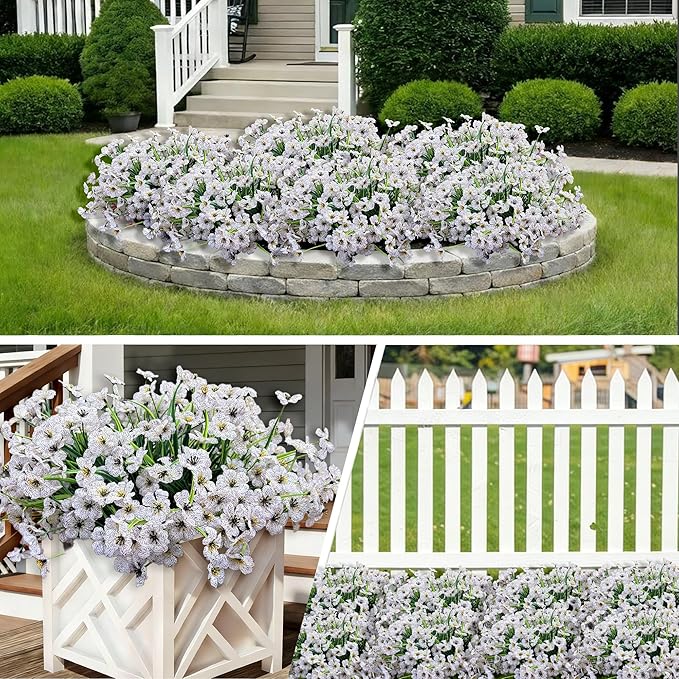 20 Bundles Artificial Flowers for Outdoors, UV Resistant Fake Flowers with Plastic Plants For Outside, Faux Silk Flowers for Planter outdoor, Fake Realistic Flower for Planters Window Box Decor-White