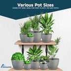 Planter Pots with Drainage Holes - Lightweight, Durable & Space-Saving Pots for Indoor and Outdoor - Versatile Functionality, Simple Modern Design, Set of 20 Plastic Planter Pots - Gray