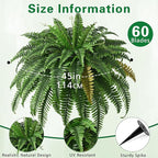 4PCS 45in Fake Ferns- Outdoor Faux Plants, Large UV Resistant Artificial Ferns for Outdoors, Weatherproof Faux Boston Fern Realistic Fake Artificial Plant for Porch Home Garden Patio Hanging Decor