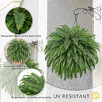 50" Fake Ferns Bush Plants with 96 Frond, 2 Faux Ferns for Outdoors Planter Large Garden Porch Entrance Balcony Windowsill Home Decor