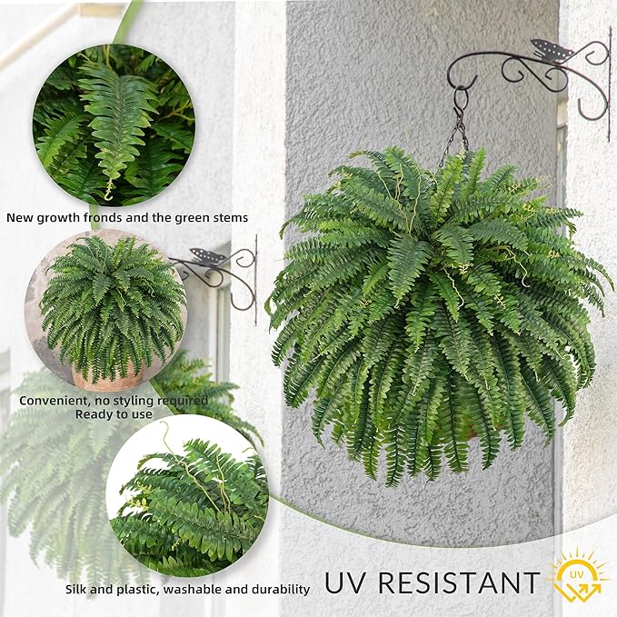 50" Fake Ferns Bush Plants with 96 Frond, 2 Faux Ferns for Outdoors Planter Large Garden Porch Entrance Balcony Windowsill Home Decor