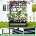 Galvanized Raised Garden Bed with Trellis for Climbing Plants Outdoor,Metal Vertical Garden Planter Box for Patio,Heavy Duty Elevated Garden Bed for Vegetables Tomatoes Cucumbers Flowers Herbs,Black