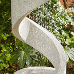 Glitzhome Outdoor Water Fountain with LED Light, Modren Curved Waterfall Fountain with Stone Planter, Faux Terrazzo Spiral Shaped Outdoor Fountains Water Feature for Garden Patio Deck Porch, 40.25”H