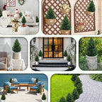 Artificial Cedar Topiary Plants: 20 Inch (6P) UV Resistant Faux Pine Stems Shrubs Plastic Greenery for Outdoor Indoor Home Decor, Garden, Front Porch, Office, Restaurant & Holiday Party