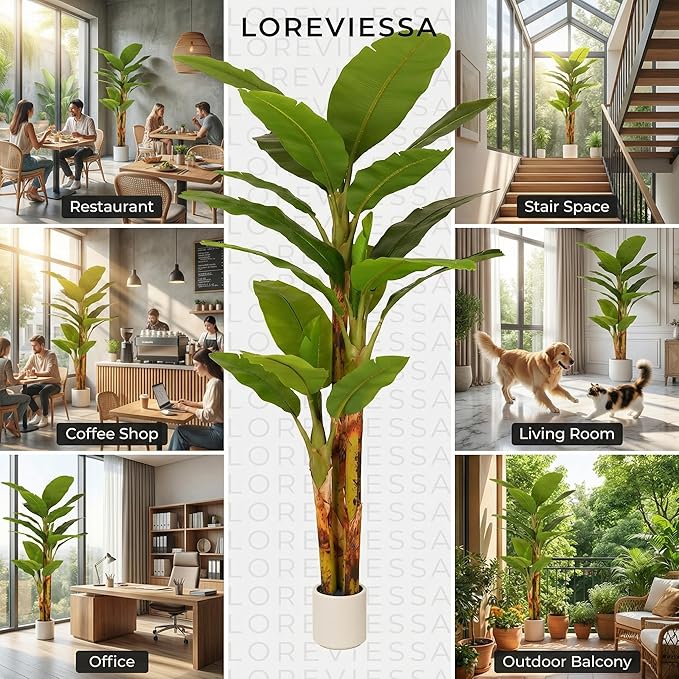 8ft Artificial Banana Tree Extra Tall Fake Plants Indoor for Living Room Large Faux Tree High End Realistic Floor Plant Big Silk Tree for Home Office Pet Friendly Large Indoor Plant Tropical Decor