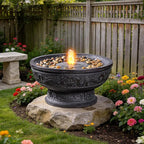 GOSSI Outdoor Water Fountain with Led Light Decorative Pedestal Bowl Design with River Stones Home Decoration, Modern Garden Fountain for Patio Decor