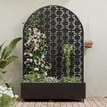 Casaphoria Metal Raised Garden Bed with Trellis and Wheels, 72"x47"x16" Arched Planter Box for Climbing Plants, Vegetables & Vines, Features Drainage Holes and Privacy Screen (Black-Brick)