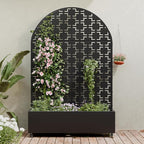 Casaphoria Metal Raised Garden Bed with Trellis and Wheels, 72"x47"x16" Arched Planter Box for Climbing Plants, Vegetables & Vines, Features Drainage Holes and Privacy Screen (Black-Brick)