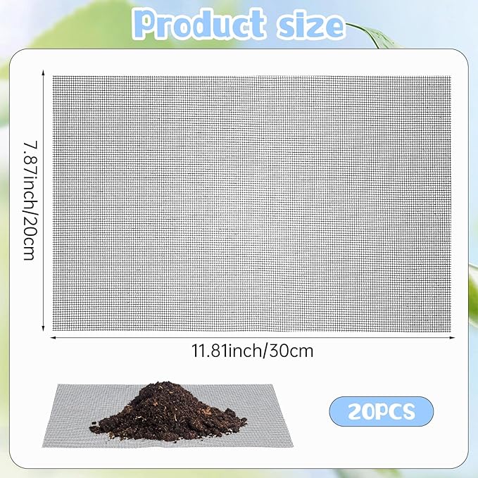 20 PCS Flower Pot Hole Mesh Pad Drainage Screens Plant Succulent Potting Mat Bonsai Meshes Pots Substrate Barrier Plants Screen Mesh Plant Pots Drainage Meshes for Preventing Soil Leakage
