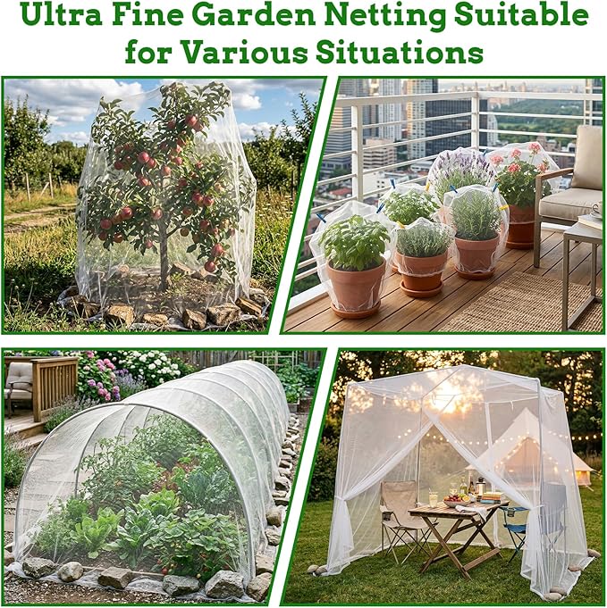 Ultra Fine 4'x10' Garden Netting,Pest Barrier & Bird Netting, Plant Mesh Net Row Cover for Garden,Greenhouse,Patio,Raised Beds, Protecting Vegetables, Flowers, Trees