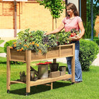 DWVO 47x18x31in Raised Garden Bed Outdoor HDPE with Legs and Lockable Wheels, Weather-Resistant Poly-Wood Elevated Planter Box, Double Tier Planters for Backyard Patio Balcony, Brown