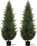 Outdoor Artificial Cedar Topiary Tree, Faux Evergreen Shrubs for Front Porch Decor, Lifelike Fake Bushes Plants for Home Living Room Front Door Decor (2, 6ft)