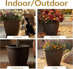 Sunnydaze 20-Inch Anjelica Large Plastic Pot for Plants - Outdoor Double-Walled Large Plastic Planter with Drillable Drainage Holes - Sable - 4pk