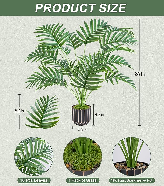 28" Artificial Areca Palm Plant Tall Fake Faux Plants Indoor Outdoor Tree for Living Room Home House Decoration