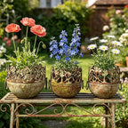 3 Piece Vintage Metal Planter Set, Rustic Distressed Farmhouse Flower Pots with Handles for Indoor Outdoor Garden, Tabletop Centerpieces & Wedding Decor