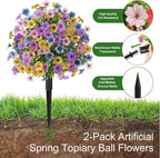 Alupssuc 2Pcs 20" Artificial Topiary Ball Flowers for Outdoors, Spring Decoration with Spike, UV Resistant Faux Summer Plants, Fake Bushes Indoor Decor, Mix 4 Colors for Garden, Porch, Home & Patio