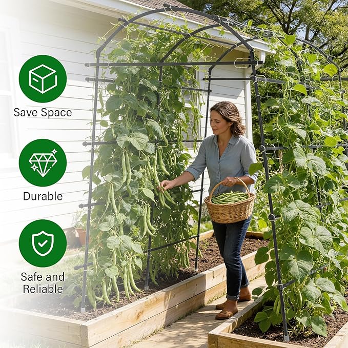 Garden Arch Trellis for Climbing Plants, Adjustable Tunnel Trellis 7.4FT Tall & 5.7 FT Depth, Metal Plant Support Garden Trellis Arch for Outdoor Climbing Vine,Vegetable, Fruit, Flower
