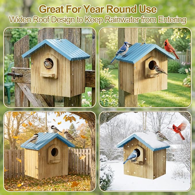 Auslar Bird House for Outside, Wooden Birdhouses for Outdoors, Bluebird House for Outside Clearance, Hanging Bird Houses for Cardinals Finch Wren Swallow for Garden Viewing