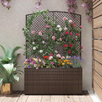 Happygrill Raised Garden Bed with Trellis, 58" Wicker Planter Box with Privacy Screen, Liner, Drainage for Patio Balcony, Outdoor PE Rattan Elevated Garden Bed for Climbing Plant Vine Flower (Brown,2)