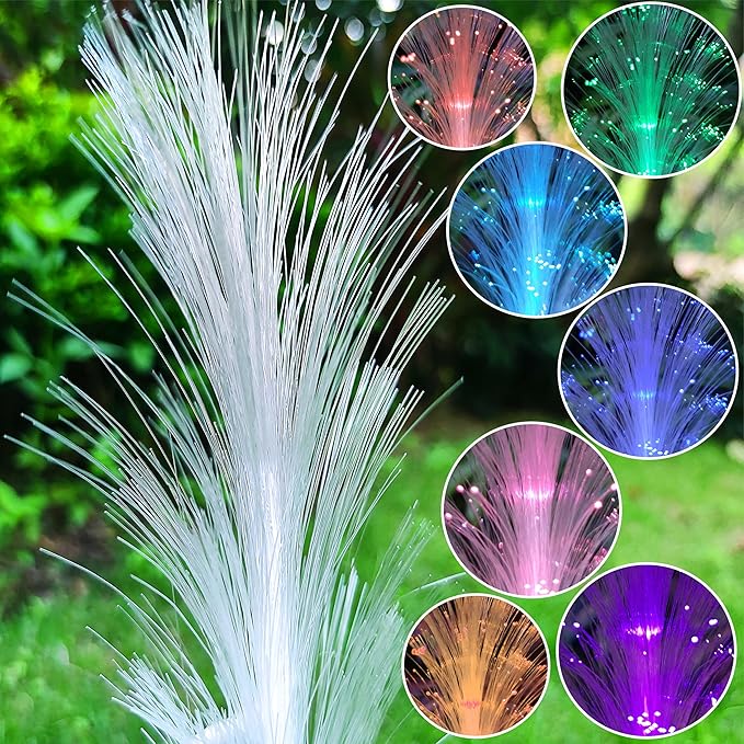 Gnome Statue Solar Garden Decor with LED Lights, Resin Gnomes Figurine and Colour Changing Optical Fiber Solar Light,Outdoor Decorations for Balcony, Patio, Yard, Lawn, Gifts for Women