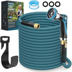 NON-EXPANDABLE Garden Hose 50 ft, Ultra Lightweight Flexible Water Hose with 10-Pattern Nozzle & Shut-Off Valve, Holder, Leakproof & Kink-Resistant Reinforced Fittings for Yard Outdoor
