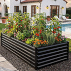 YITAHOME 2pcs 8x4x2ft Galvanized Raised Garden Bed with Tomato Cages, Galvanized Planter Box with Tomato Trellis, Gloves, Support Rod, Outdoor Flower Bed for Climbing Plants, Vegetables, Flower, Black