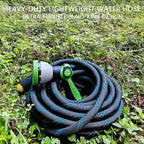 Garden Hose 50 FT, NON-EXPANDABLE Heavy-Duty Flexible & Lightweight Water Hose with 10-Function Nozzle, No-Kink, Leak-Proof Super Fabric, Solid Fittings for Lawn, Car, Outdoor (Black Blue)