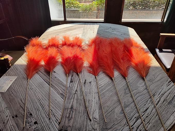 Premium Faux Orange Pampas Grass – 43.3" Tall Fluffy Decor, 8pcs 18-Branch One-Piece Stems No Assembly, Luxury Silk-Feel Feather Flowers for Boho Wedding Home Decor (Tangerine, 8 Stems / 110cm)