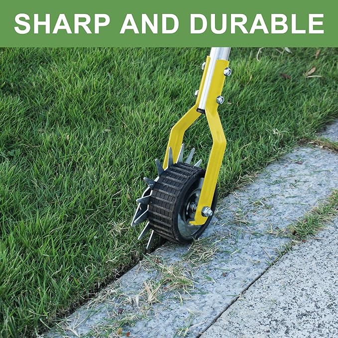 BARAYSTUS Wheel Rotary Edger Lawn Tool, Grass Edge Trimmer, Sidewalk Manual Lawn Edger, Strong 3 Sections Stainless Steel Handle with Cushion Grip, 58.3-Inch