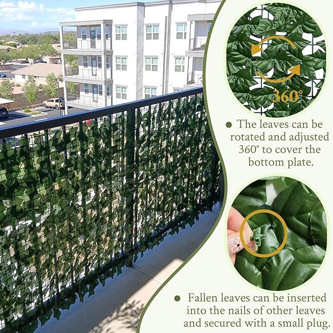 ODTORY Artificial Ivy Privacy Fence Wall Screen,40X120 in UV-Anti Faux Greenery Backdrop Ivy Vine Leaf Hedges Fence Panels for Patio, Balcony, Garden, Backyard Indoor Outdoor Green Wall Decor