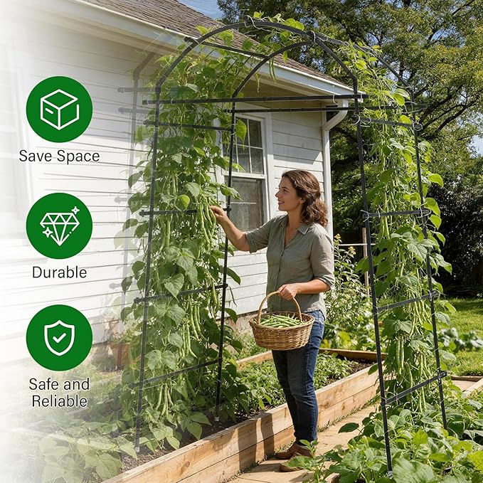 Garden Arch Trellis for Climbing Plants, Adjustable Tunnel Trellis 7.4FT Tall & 2.8 FT Depth, Metal Plant Support Garden Trellis Arch for Outdoor Climbing Vine,Vegetable, Fruit, Flower