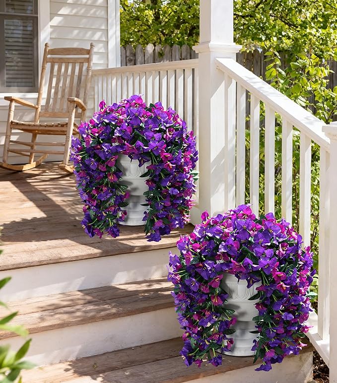Faux Bougainvillea Artificial Flowers Plants for Outdoors Outside Decoration, 2pcs Fake Flowers Silk Long Trailing Vines UV Resistant Realistic for Front Door Porch Planter Urn Patio Balcony Yard, Mix