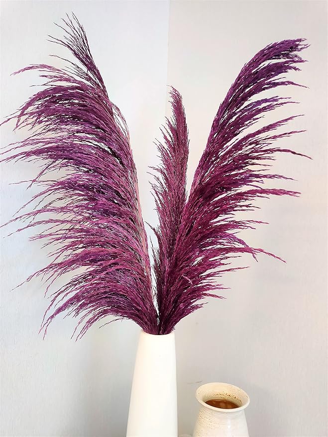 Pampas Grass Decor Tall,Long Pampas, Large Pompas Floral, Elegant Feather Flowers for Wedding Decorations, Living Room Decor (Natural Purple, 4pcs 43.3"(110cm))