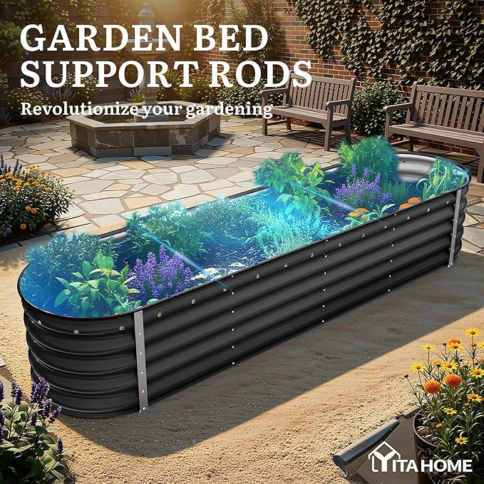 YITAHOME 8x2x1.5ft Large Raised Garden Bed Kit, 17" Tall 9 in 1 Galvanized Metal Planter Box with Gloves & Safety, Outdoor Above Ground Planters for Plants Vegetables Flowers, Black