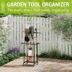 3-Tier Garden Tool Organizer with Wheels, Garage Floor Rolling Storage Cart on Wheels Heavy Duty Metal Rolling Storage Cart, Yard Tool Tower Rack for Garage, Patio, Shed, Indoor Outdoor