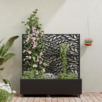 Casaphoria Metal Raised Garden Bed with Trellis and Wheels, 47"x47"x16" Planter Box for Climbing Plants, Vegetables & Vines, Features Drainage Holes and Privacy Screen (Black-Spring)