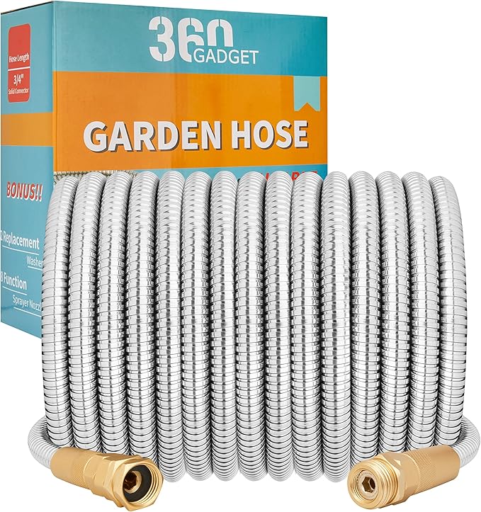 Garden Hose - Flexible Short Water Hose with Metal Fitting, 10 ft Leader Hose, Heavy Duty Hoses Extension for Rv, Outdoor, Small Garden, Yard, 304 Stainless Steel