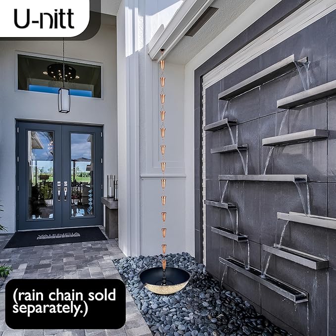 U-nitt 12" Spill Bowl Downspout Catch Basin for Rain Chain Anchoring & Stake | Rainwater Collection for Roof |Gutter Catch Basin | Good for Water Fountain & Birdbath | Black | Handles Heavy Rain