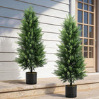 Joyooss Artificial Topiary Cedar Tree,4FT Faux Outdoor Plants Front Porch Decor 2 Set Evergreen Shrubs Fake Plant Artificial Bushes Cypress Trees with Flowerpot for Home Living Room Front Door Decor