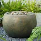 Tankana Garden Water Fountain Outdoor Large Round Bubbler Water Feature Indoor with Lights & Pump and Pebbles Concrete Effect for Patio Pool Pond Yard Home Decor Gold, 25 "L X 25" W X 17.5" H