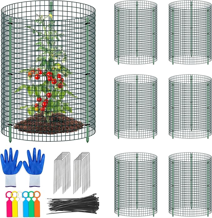 6 Set Wire Plant Protector from Animals - 12"x16" 18Pcs Metal Mesh Plant Cage Covers, Dual Secure with U-Stake & Support, Garden Rabbit Barricade Chicken Wire Cloche for Plants Shrubs Vegetable Flower