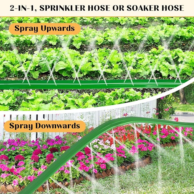 Sprinkler Soaker Hose for Yard 50 FT(25 ft 2pack) with Holes, Flat Garden Soaker Hose with Splitters and Staples, Drip Hose Sprinkler Watering Drip Irrigation Hoses for Lawn Garden Watering System