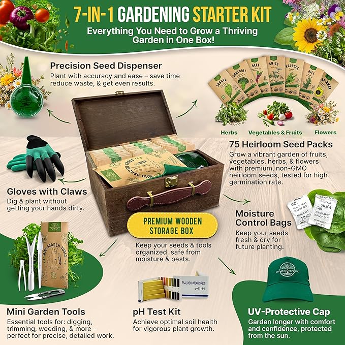 75 Medicinal & Tea Herb Seeds Variety Pack, Garden Seed Starter Kit - Over 47,380 Non-GMO Heirloom Seeds for Planting Herbs and Vegetables, Seed Box with Gardening Supplies, Gardening Gifts