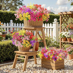 SHareconn 48 Bundles Artificial Flowers for Outdoors Decoration, Faux Plants Fake Silk Colorful Daisy Eucalyptus Lavender, UV Resistant for Outside Home Porch Patio Indoor Spring Decor, Mix 5 Colors