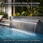 Stainless Steel Pool Fountain Waterfall Sheer Descent, 35.4 Inches Spillway for Swimming Pool, Outdoor Garden Pond, Patio & Backyard Water Feature Decoration(35.4")
